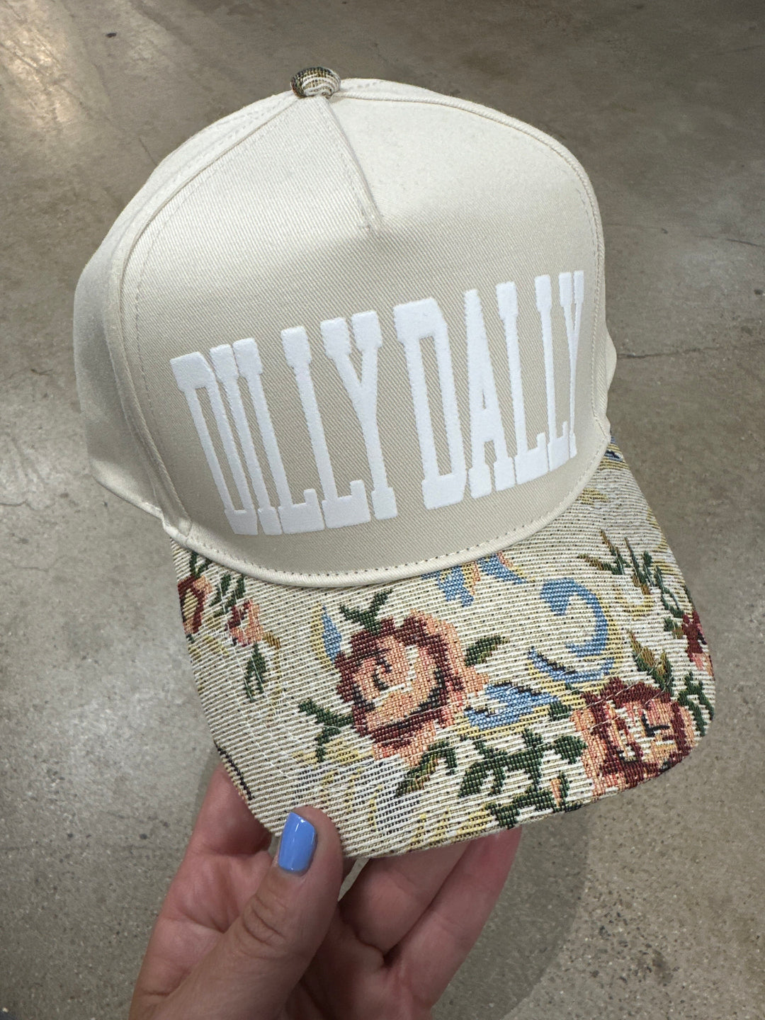 Dilly Dally Tan/Floral Canvas Trucker Hat