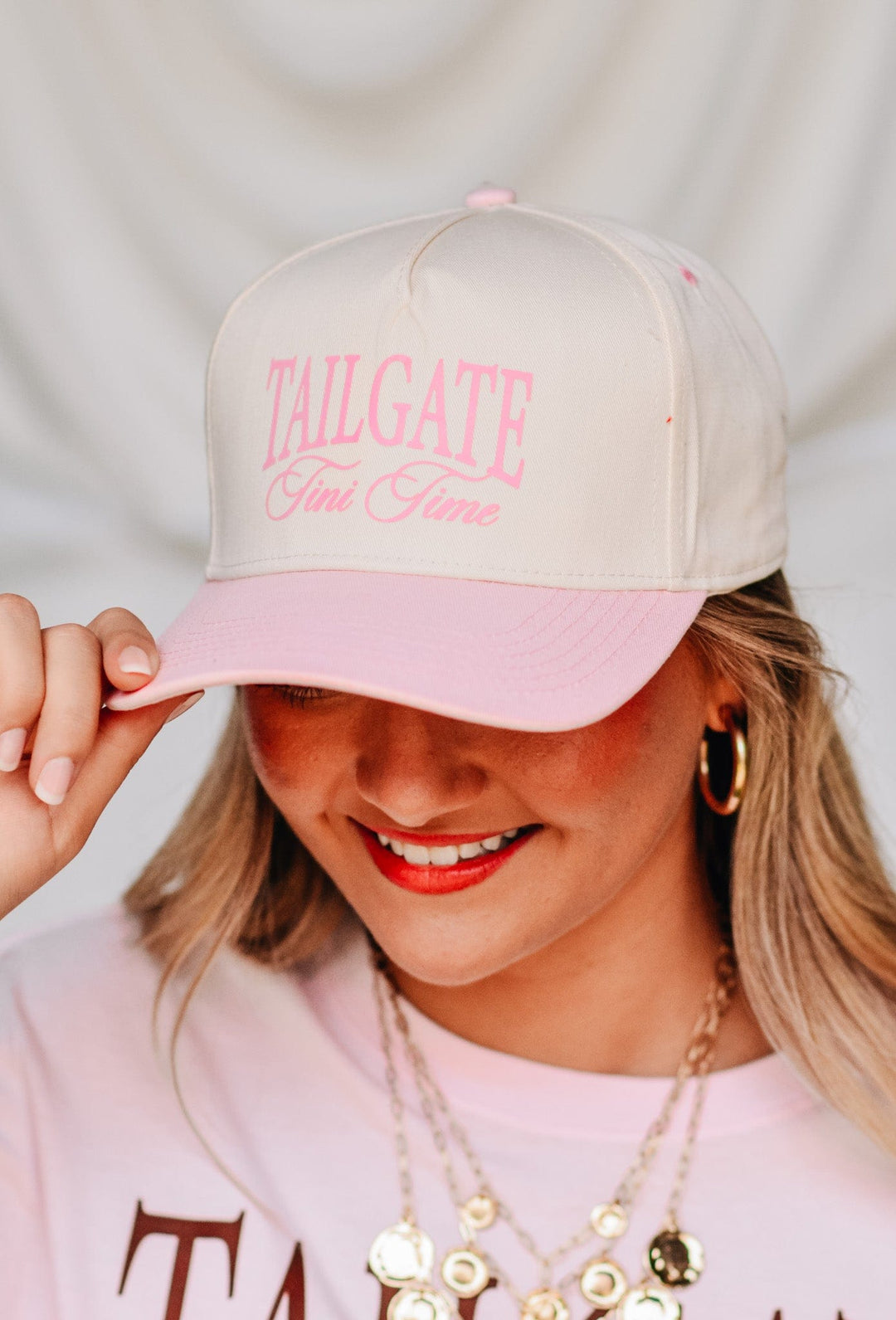 Tailgate Tini Time Pink/White Canvas Trucker-