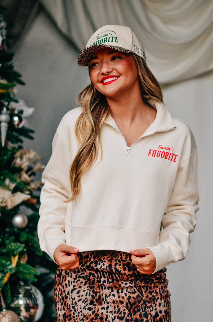 Santa's Favorite Half-Zip Cropped Sweatshirt