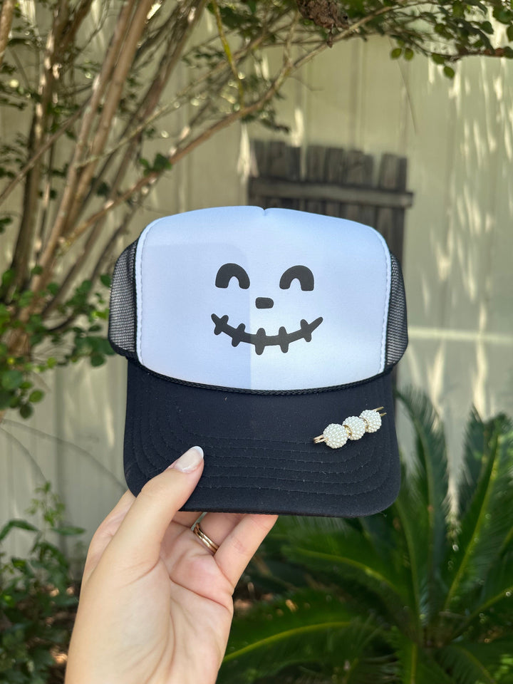Smiley Skelly White/Black Trucker Hat