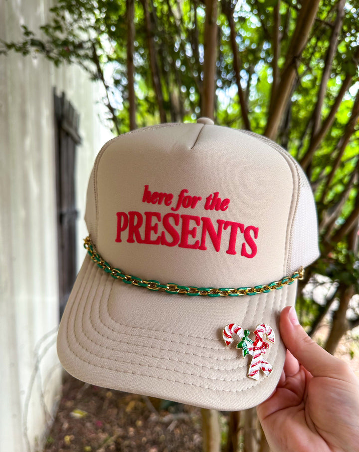 Here for the Presents Tan Trucker Hat