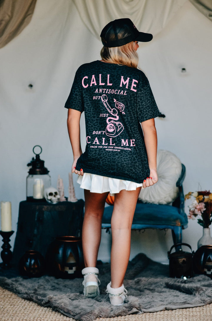 Call Me Antisocial Leopard Tee