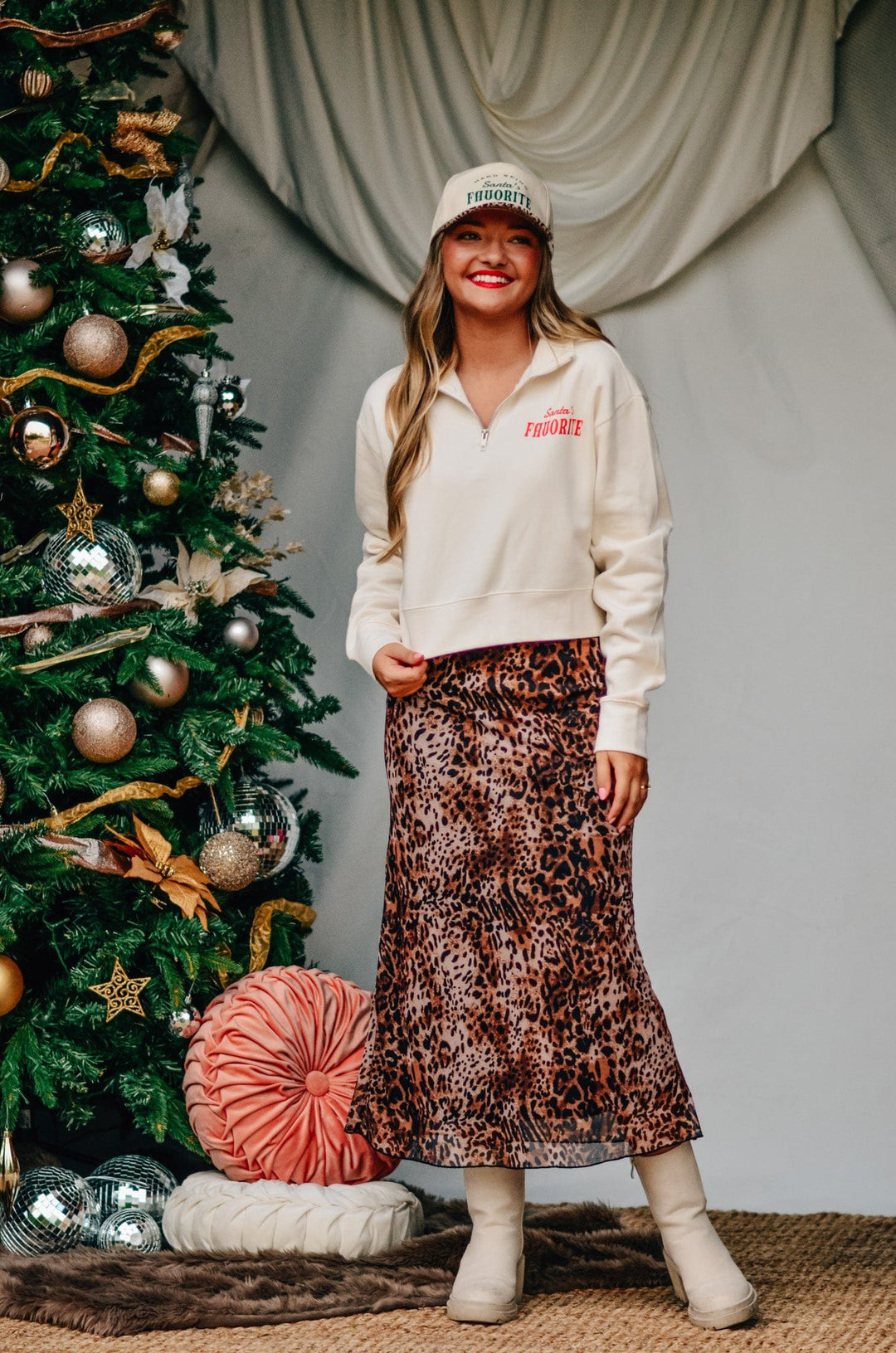 Santa's Favorite Half-Zip Cropped Sweatshirt