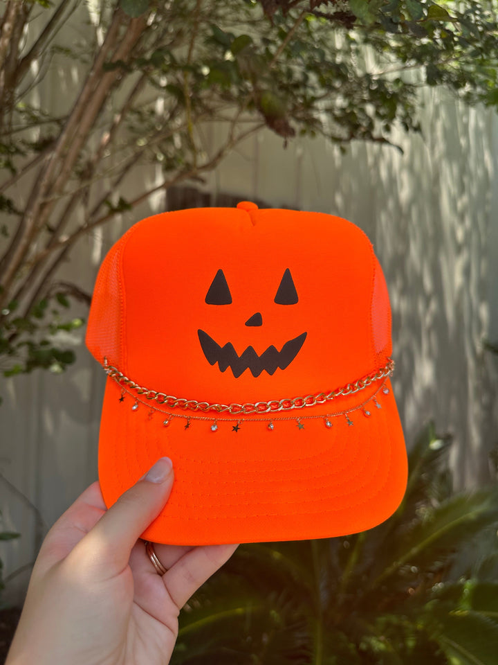 Jack O Lantern Neon Orange Trucker Hat