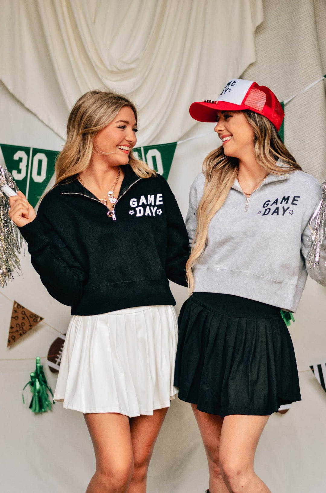 Game Day Lt Gray Half-Zip Cropped Sweatshirt