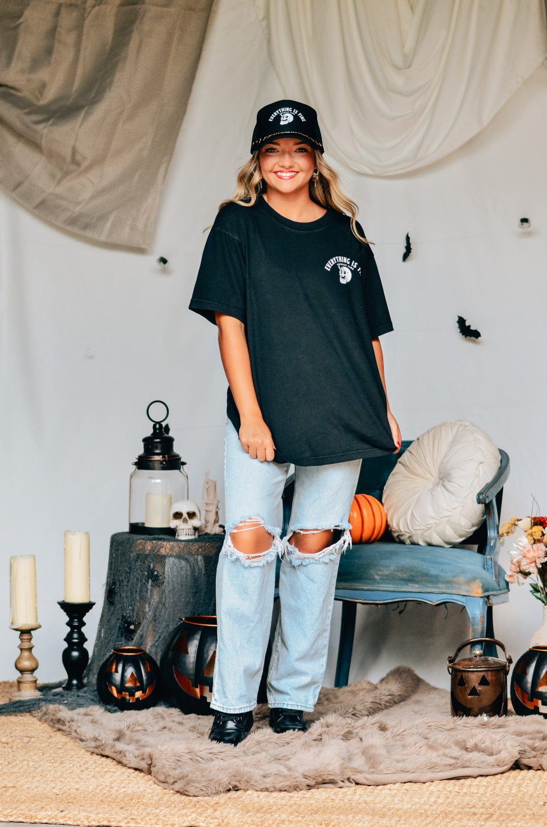 Everything Fine Skeleton Mock Tee