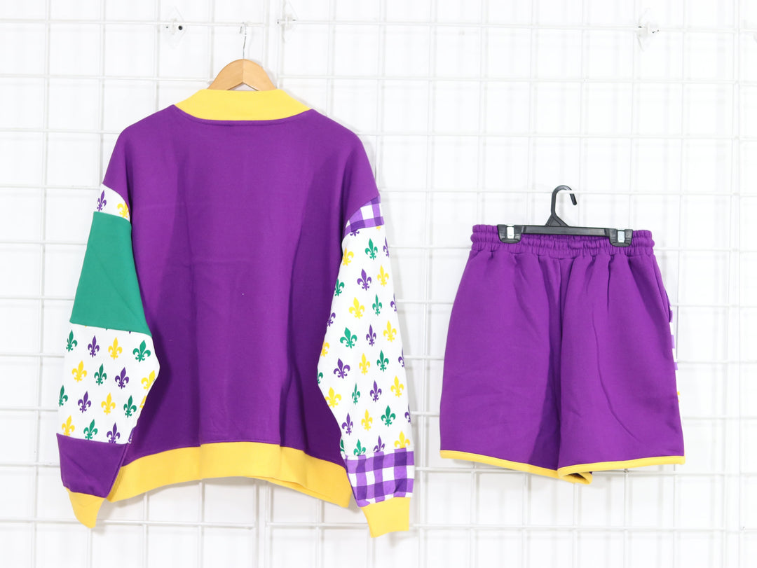 PREORDER ITEM (Estimated ship date 12/15) Mardi Gras Colorblock Mock Neck Sweatshirt