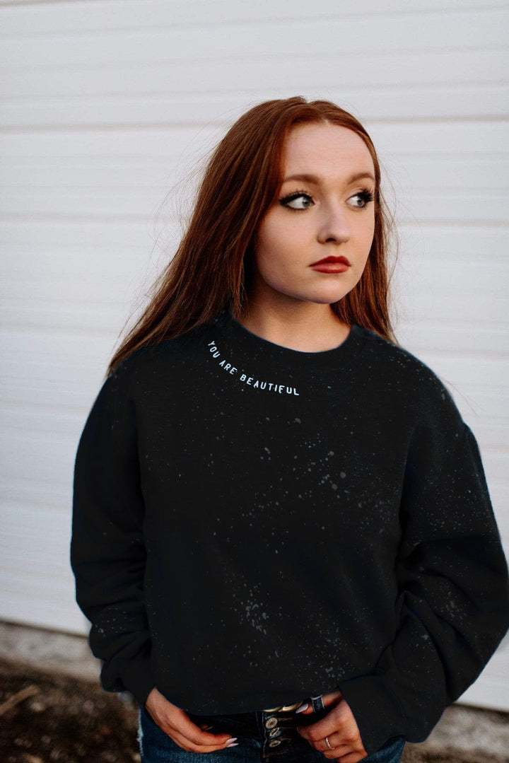 You Are Beautiful Black Bleached Sweatshirt YOUTH