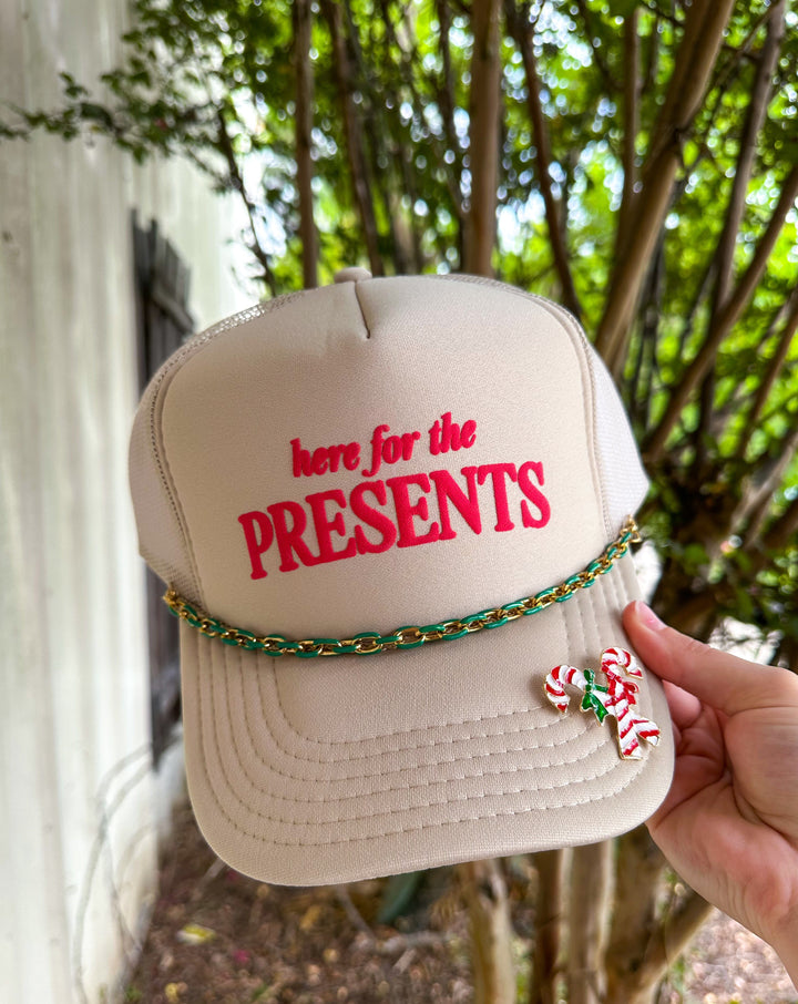 Here for the Presents Tan Trucker Hat