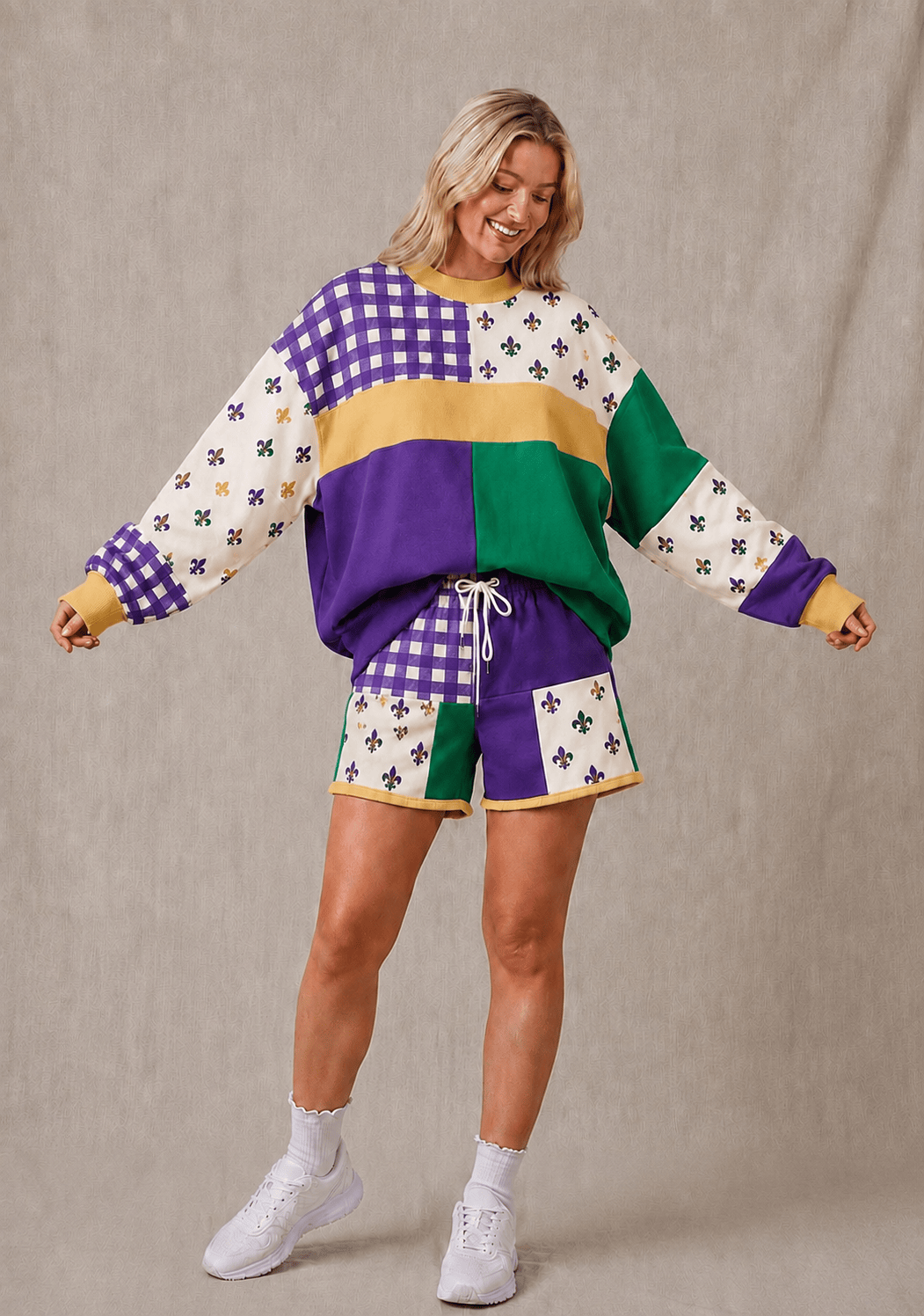 PREORDER ITEM (Estimated ship date 12/15) Mardi Gras Colorblock Mock Neck Sweatshirt