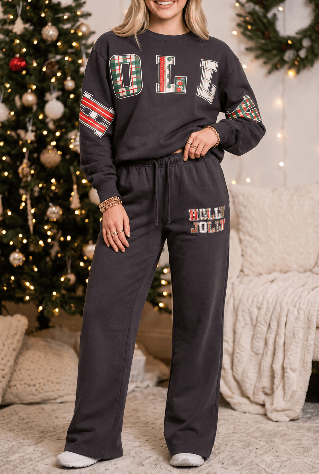 Holly Jolly Patch Charcoal Sweatshirt