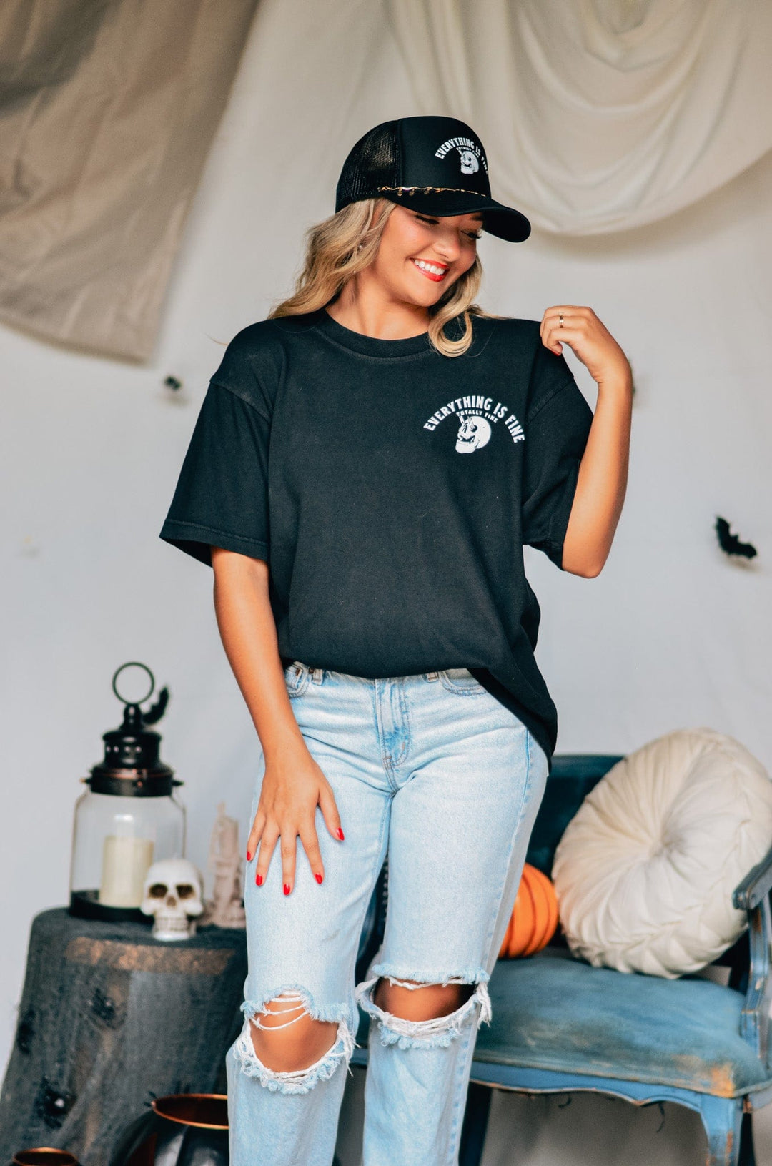 Everything Fine Skeleton Mock Tee