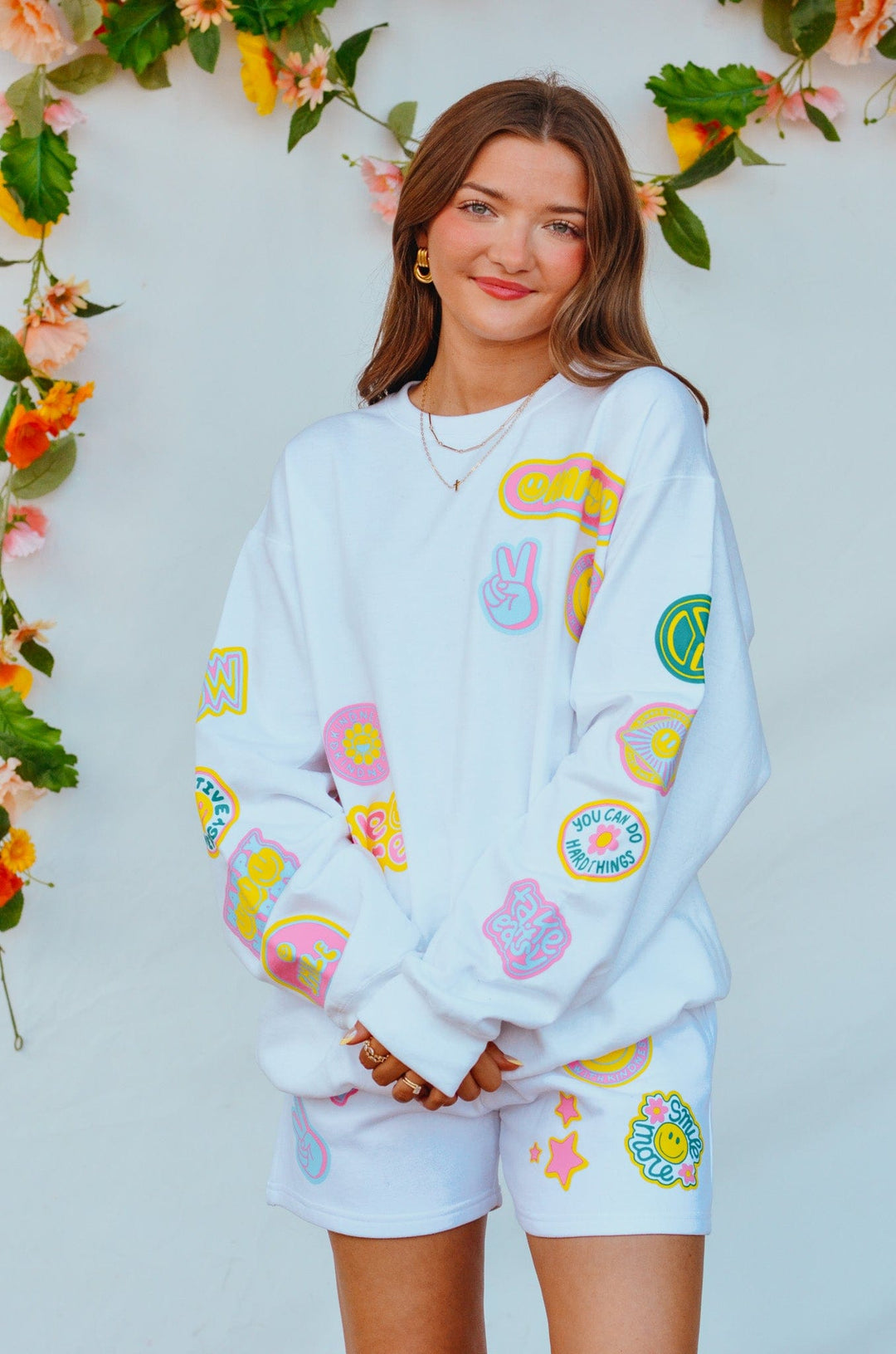 Smile More Retro Patch Sweatshirt