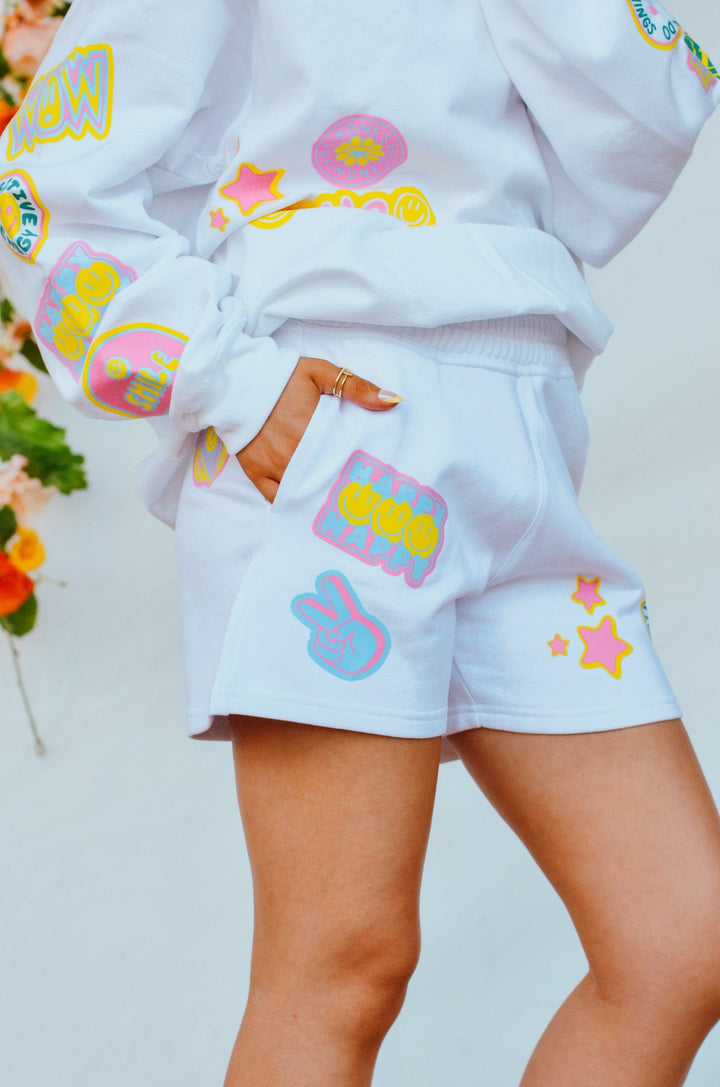 Smile More Retro Patch Shorts