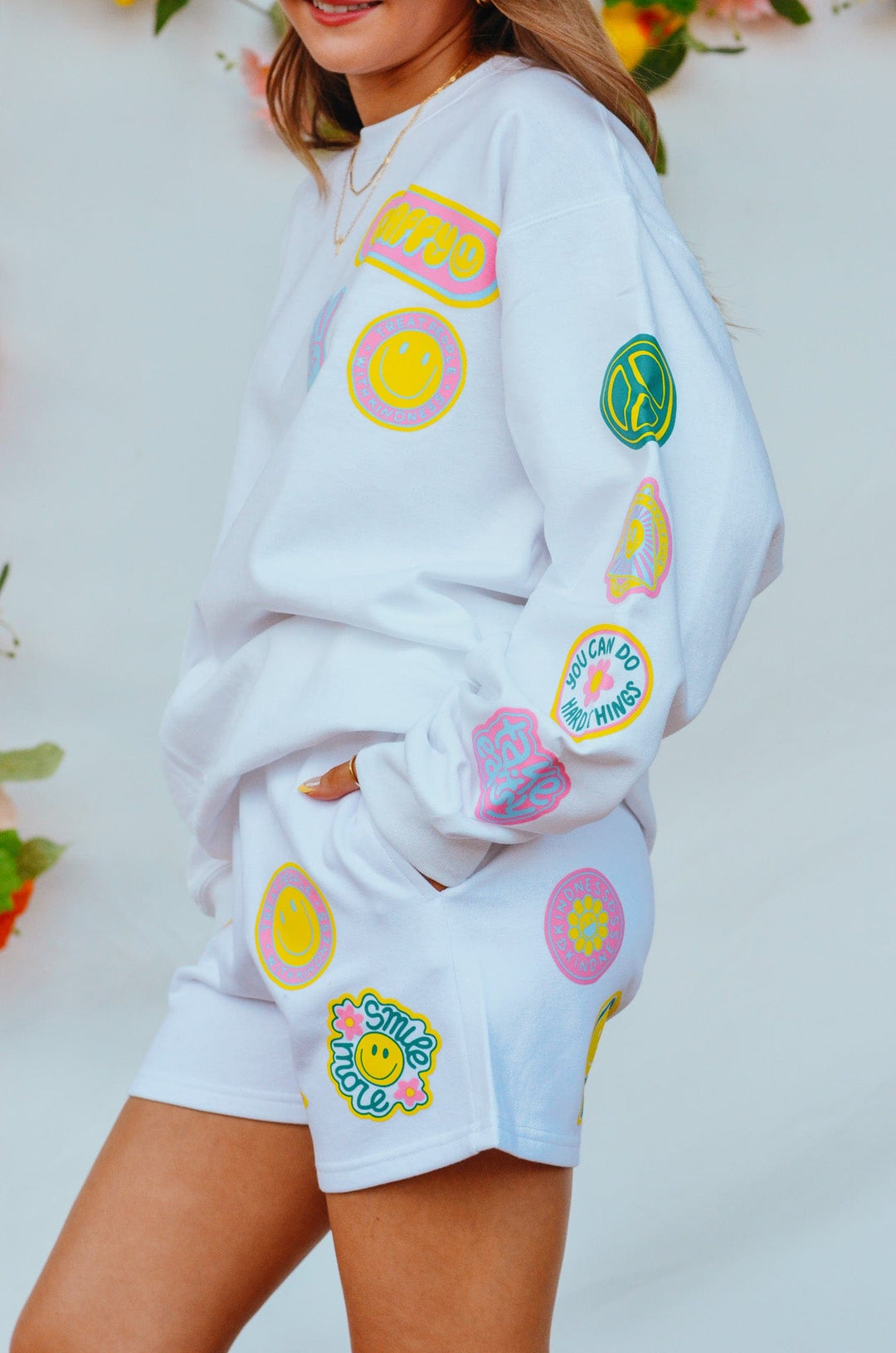 Smile More Retro Patch Shorts