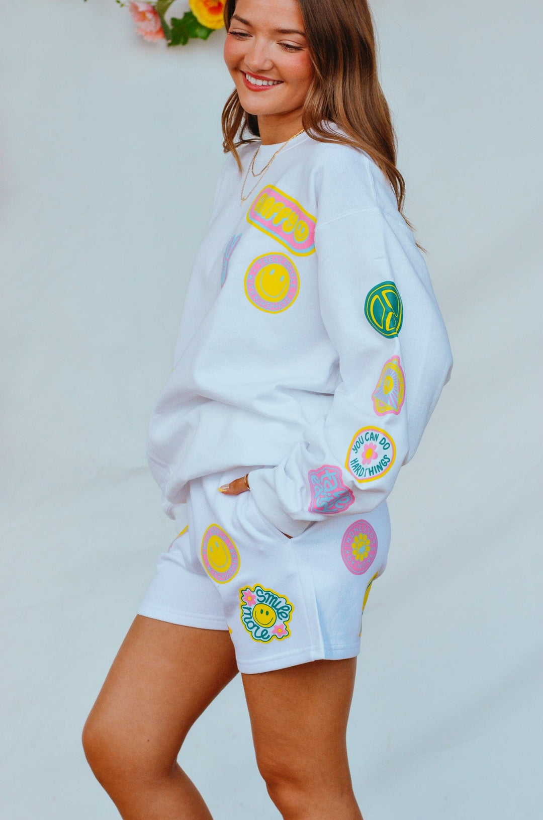 Smile More Retro Patch Shorts