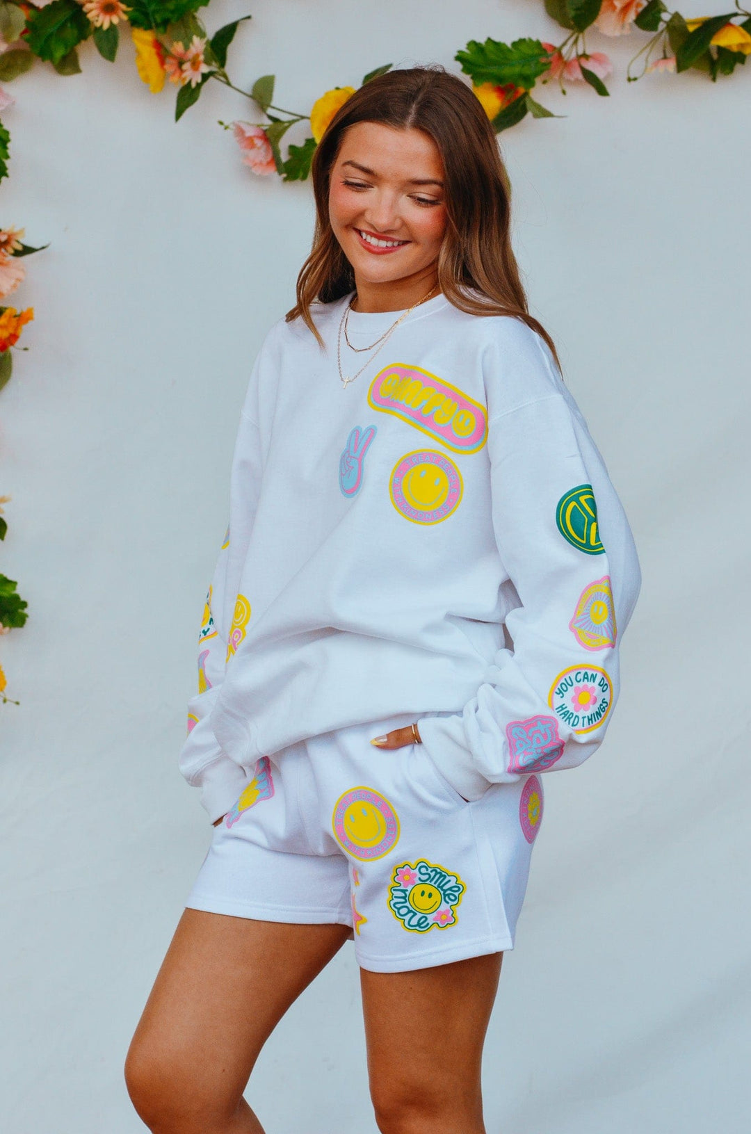 Smile More Retro Patch Shorts