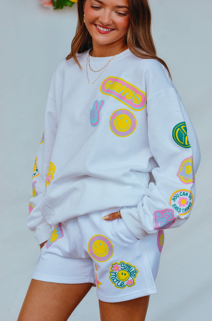 Smile More Retro Patch Sweatshirt