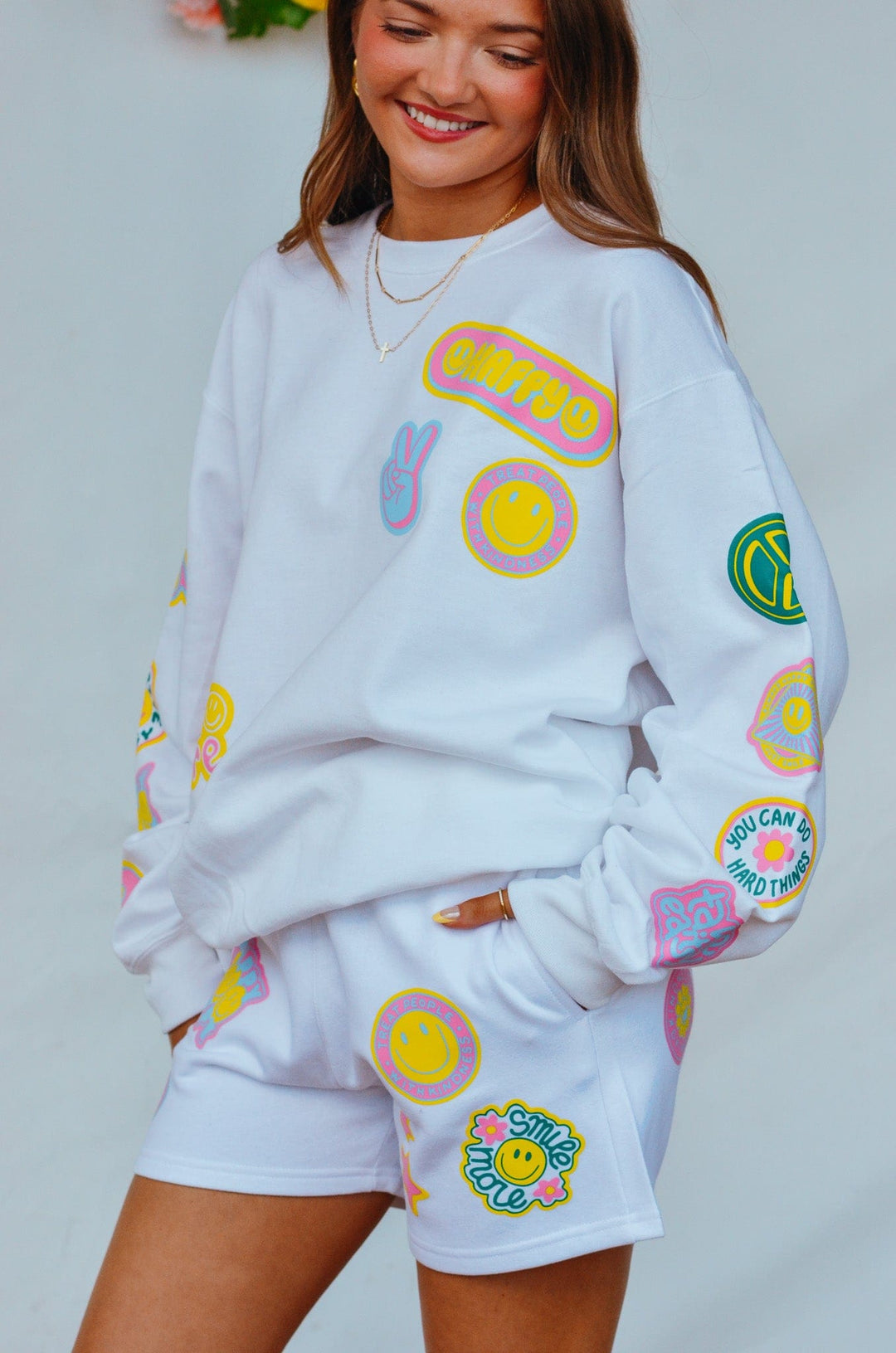 Smile More Retro Patch Shorts