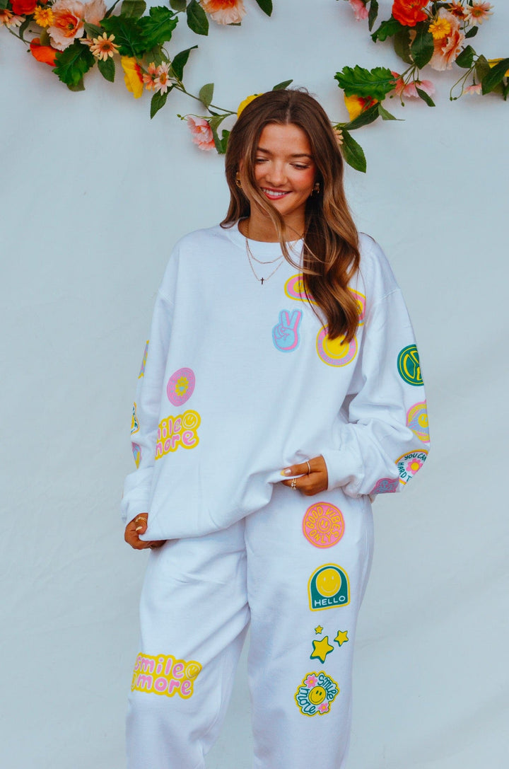 Smile More Retro Patch Pants