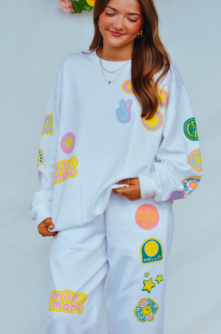 Smile More Retro Patch Pants