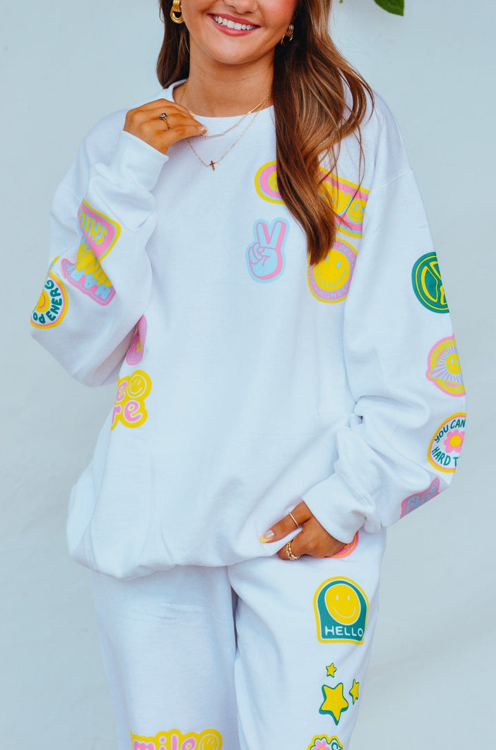 Smile More Retro Patch Pants