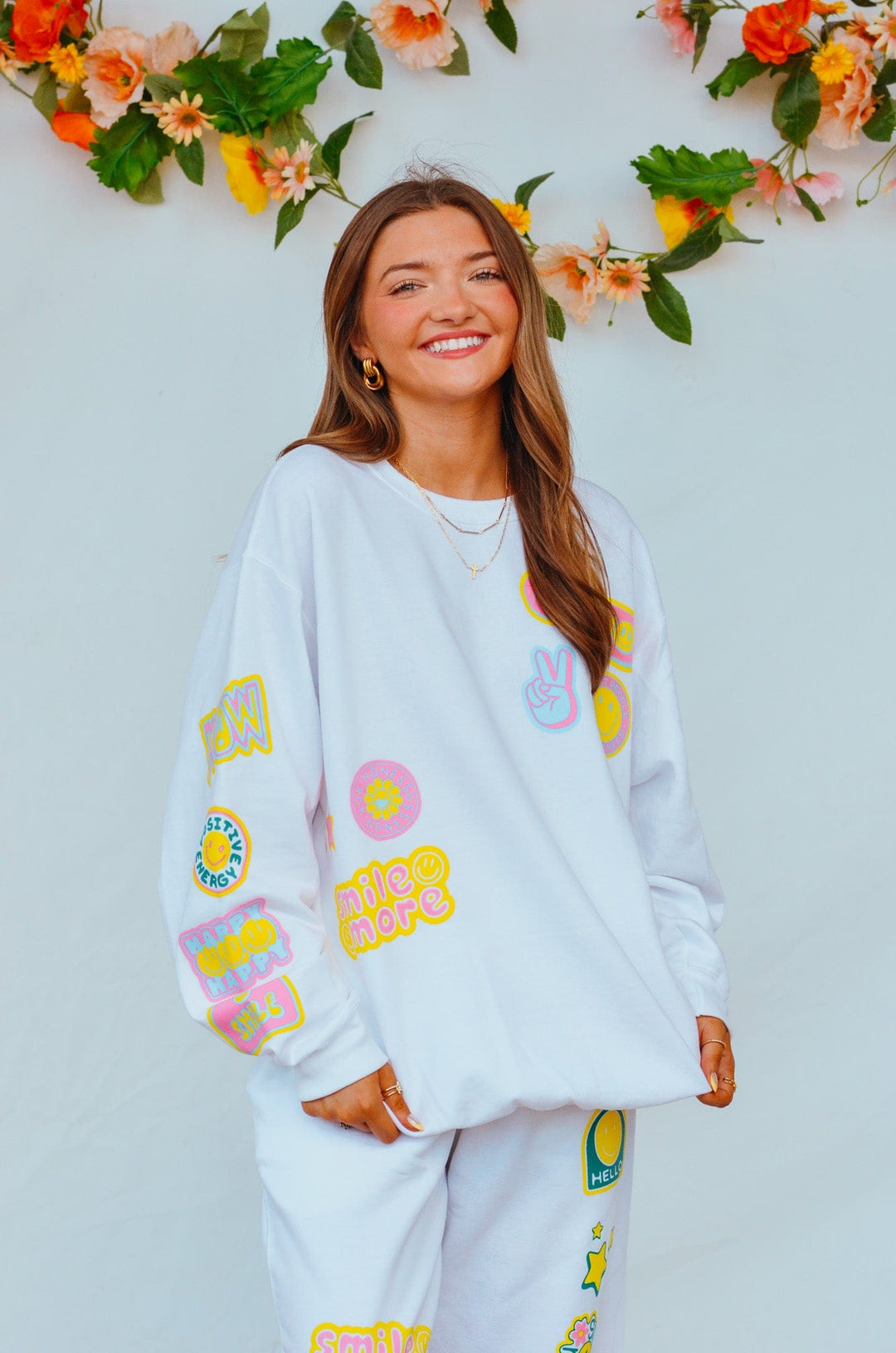 Smile More Retro Patch Sweatshirt