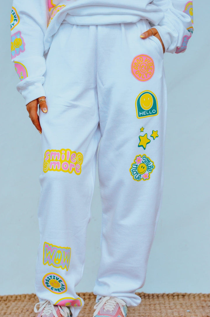Smile More Retro Patch Pants