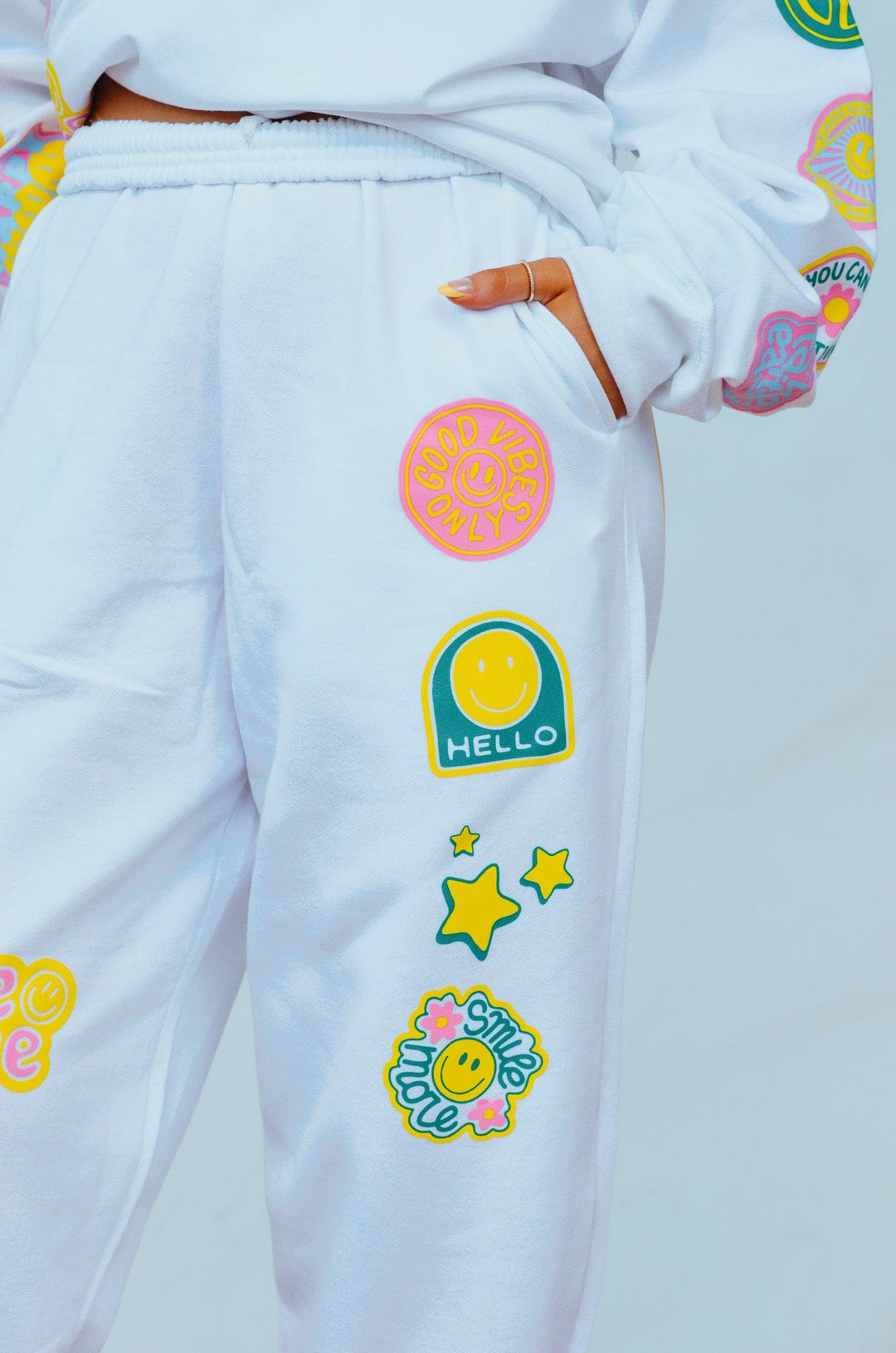 Smile More Retro Patch Pants