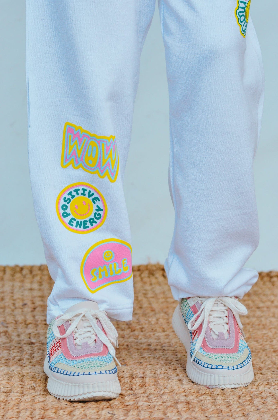 Smile More Retro Patch Pants