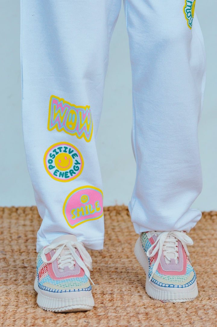 Smile More Retro Patch Pants