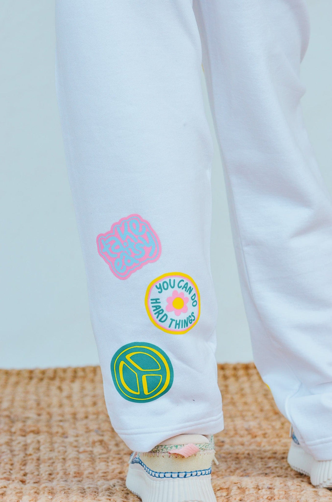 Smile More Retro Patch Pants