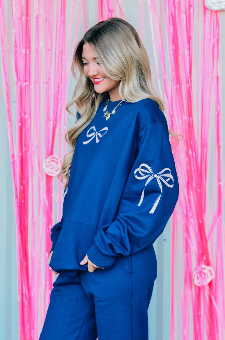 Navy Bow Sweatshirt