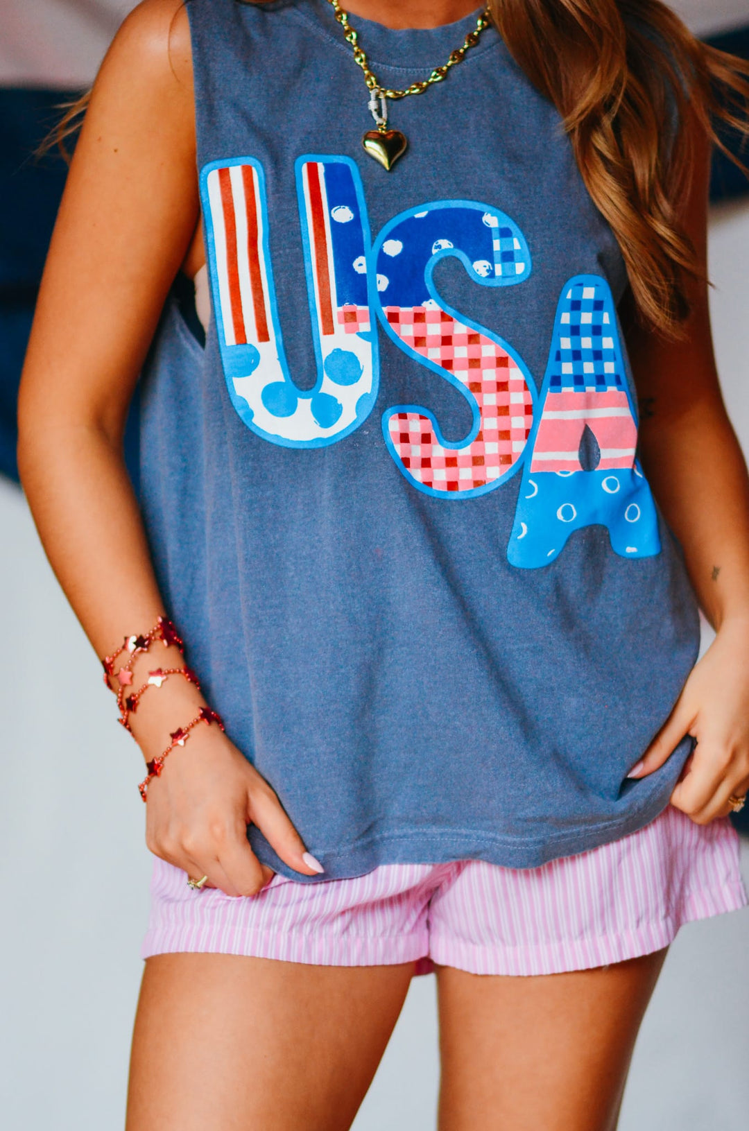 USA Patch Print Denim Boxy Muscle Tee