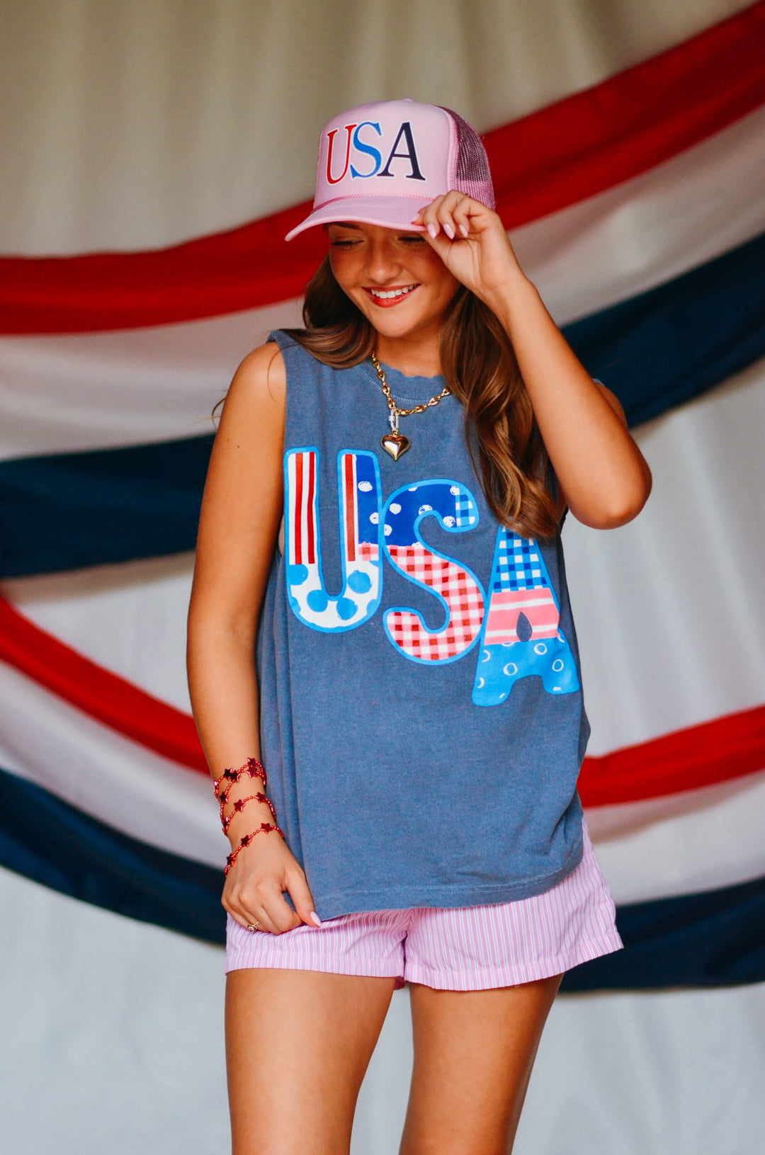 USA Patch Print Denim Boxy Muscle Tee