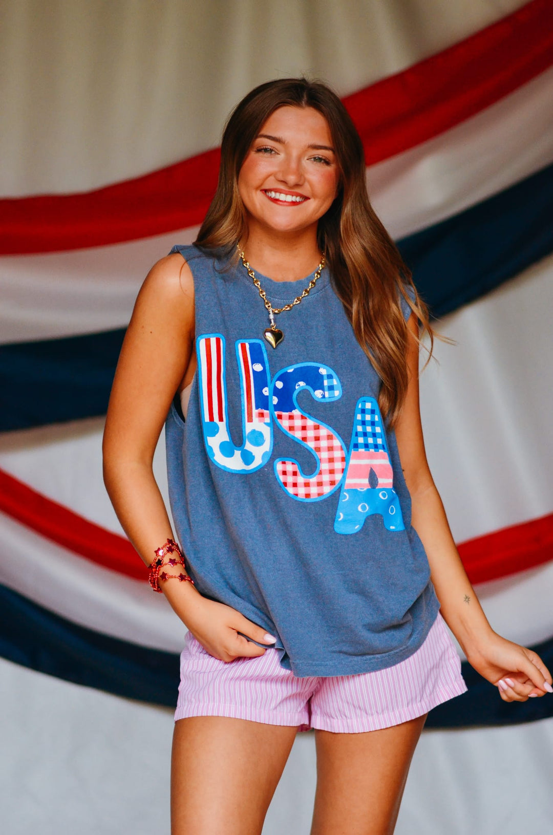 USA Patch Print Denim Boxy Muscle Tee