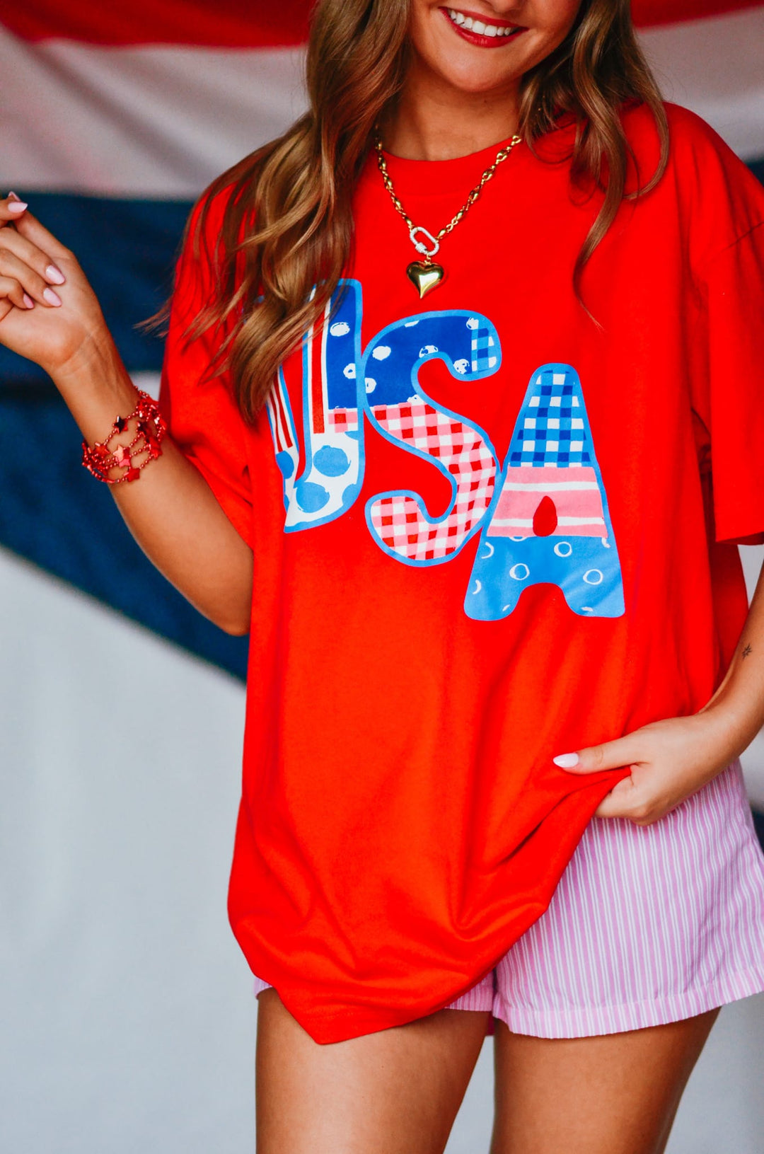 USA Patch Print Red Heavy Tee