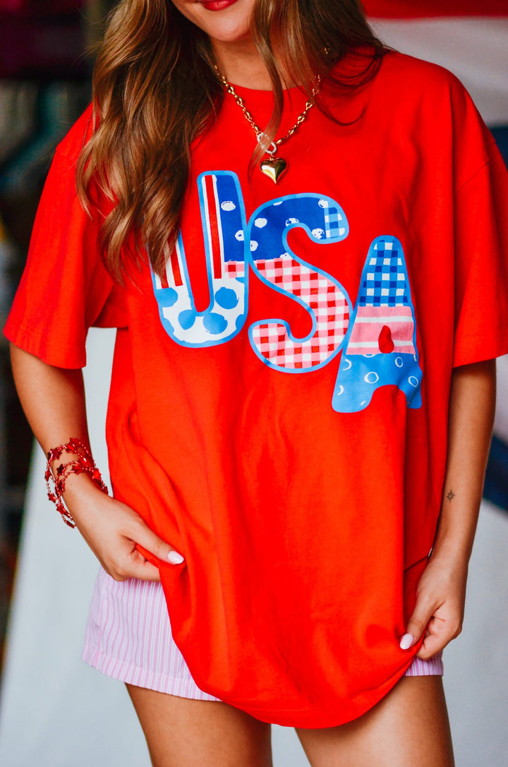 USA Patch Print Red Heavy Tee