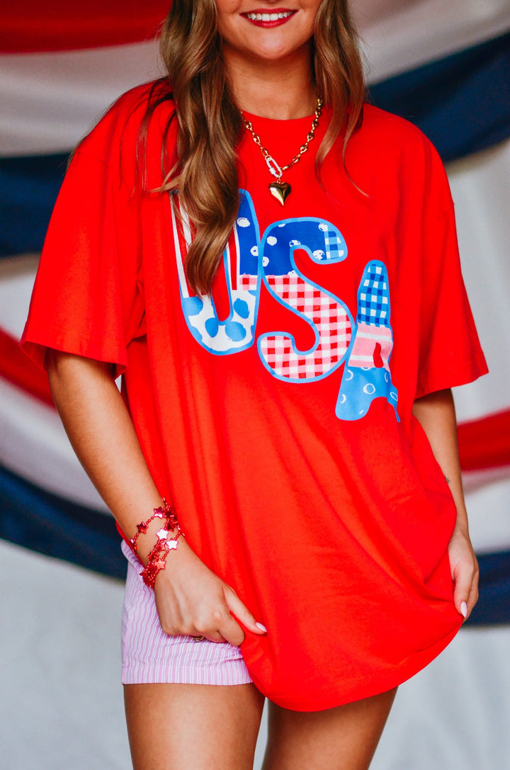 USA Patch Print Red Heavy Tee