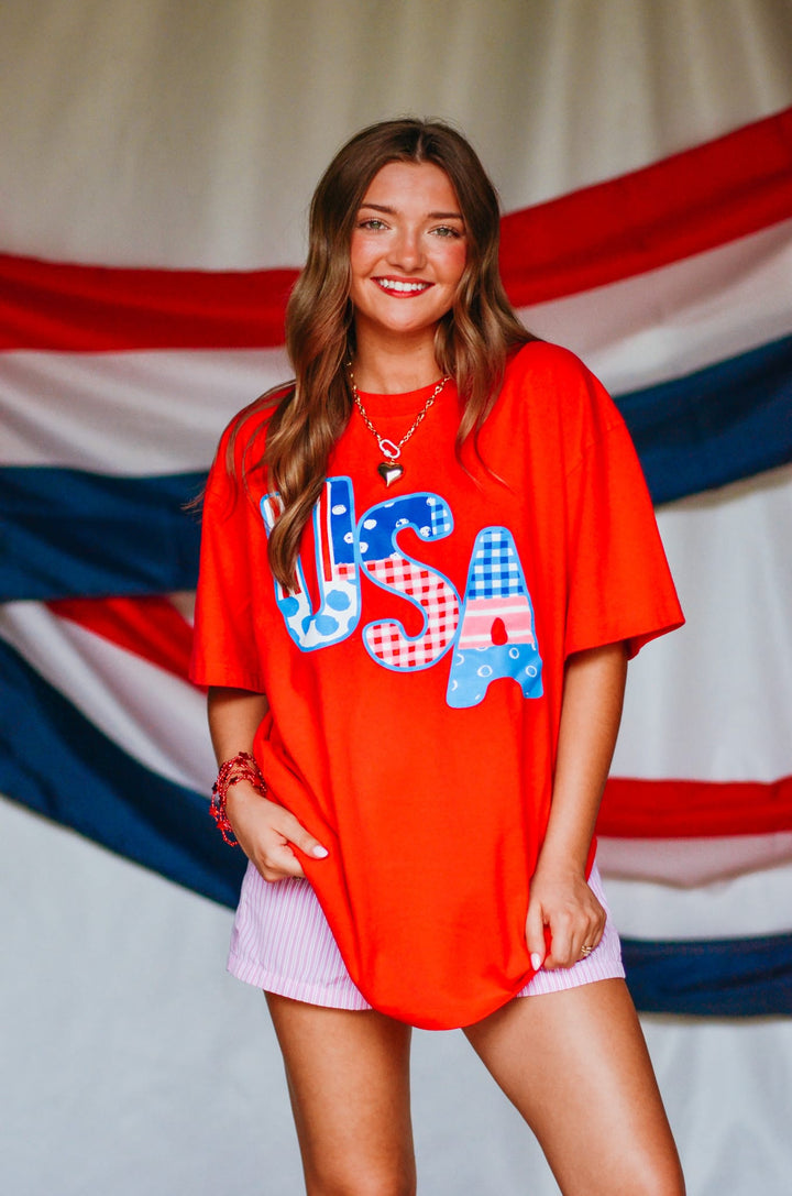 USA Patch Print Red Heavy Tee