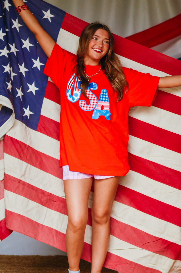 USA Patch Print Red Heavy Tee
