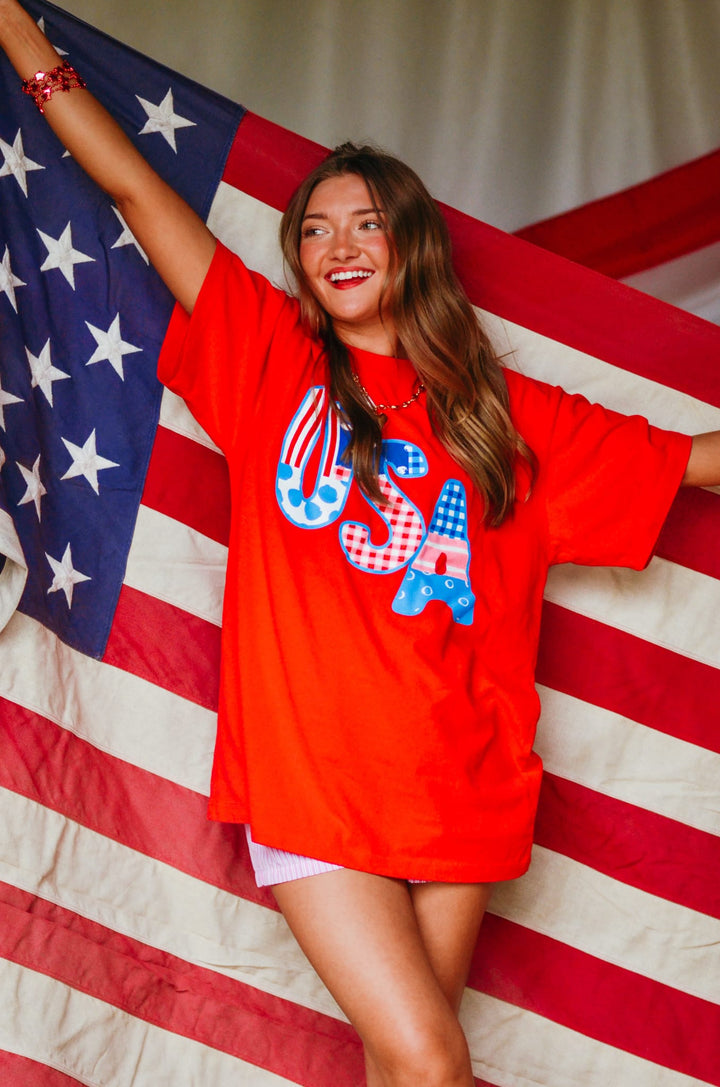USA Patch Print Red Heavy Tee
