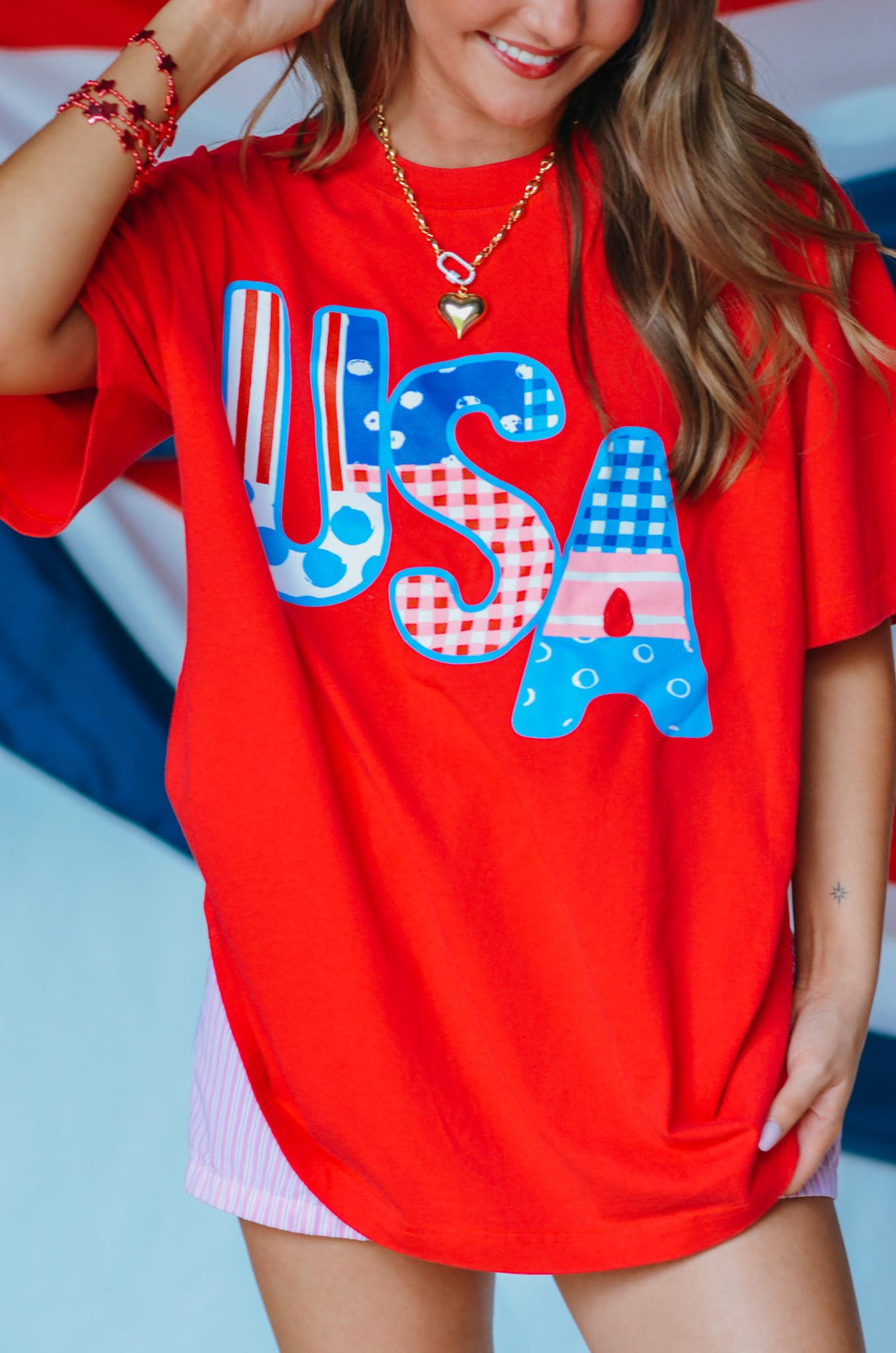 USA Patch Print Red Heavy Tee