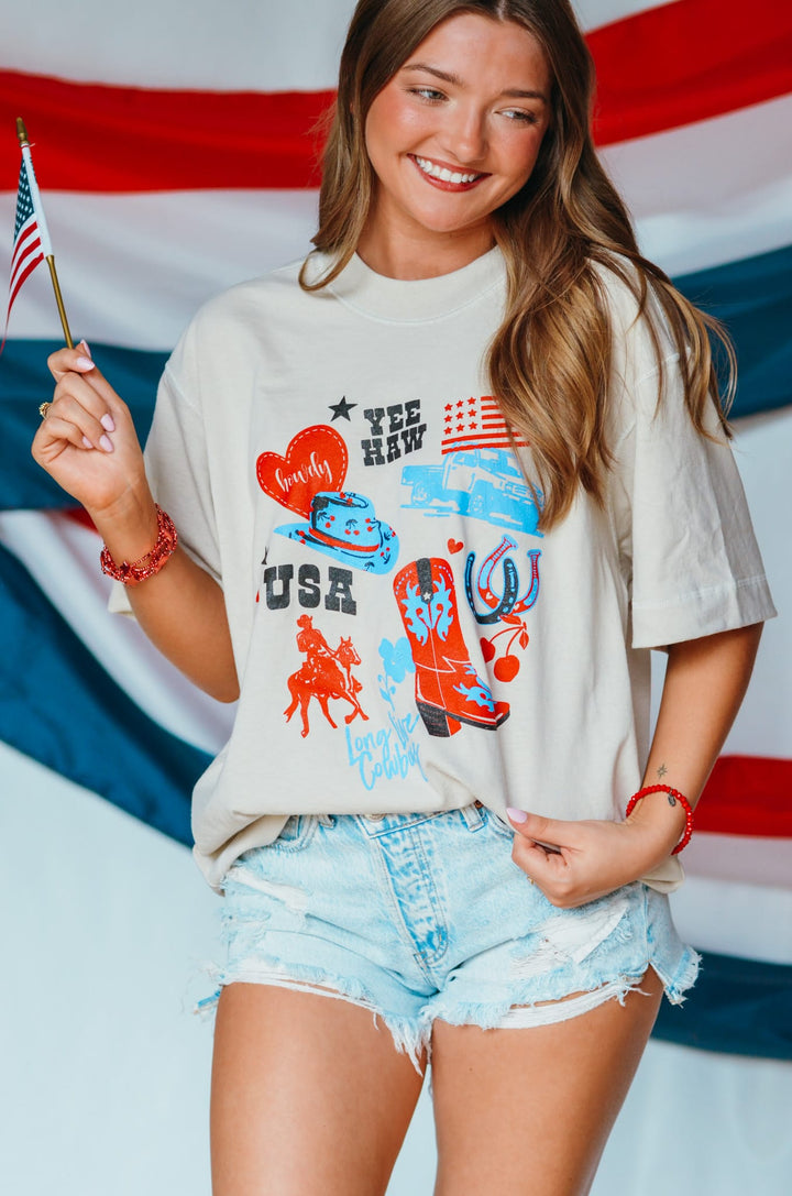 Yee Haw Oatmeal Vintage Boxy Tee