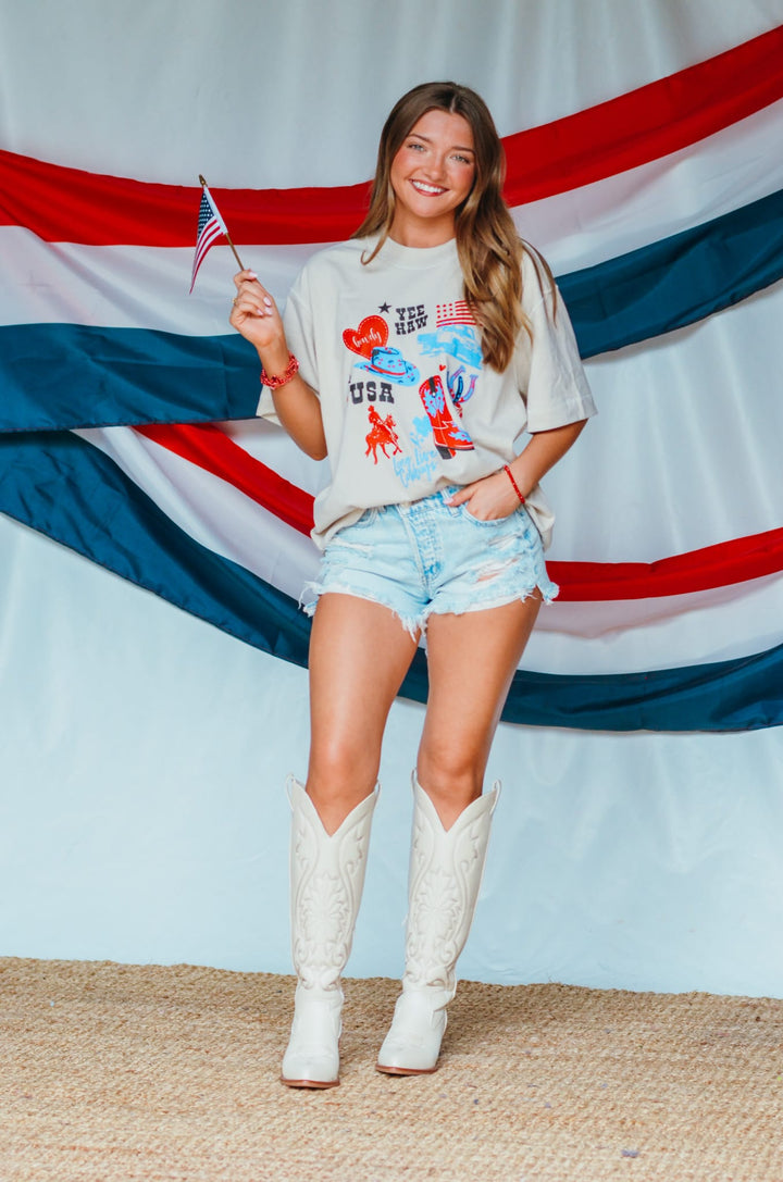 Yee Haw Oatmeal Vintage Boxy Tee