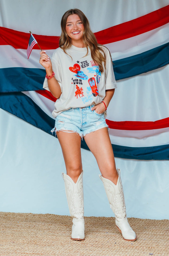 Yee Haw Oatmeal Vintage Boxy Tee