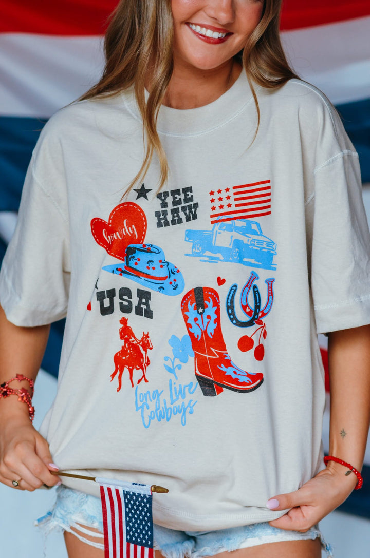 Yee Haw Oatmeal Vintage Boxy Tee