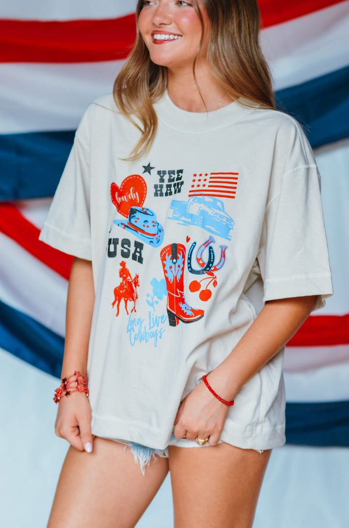 Yee Haw Oatmeal Vintage Boxy Tee