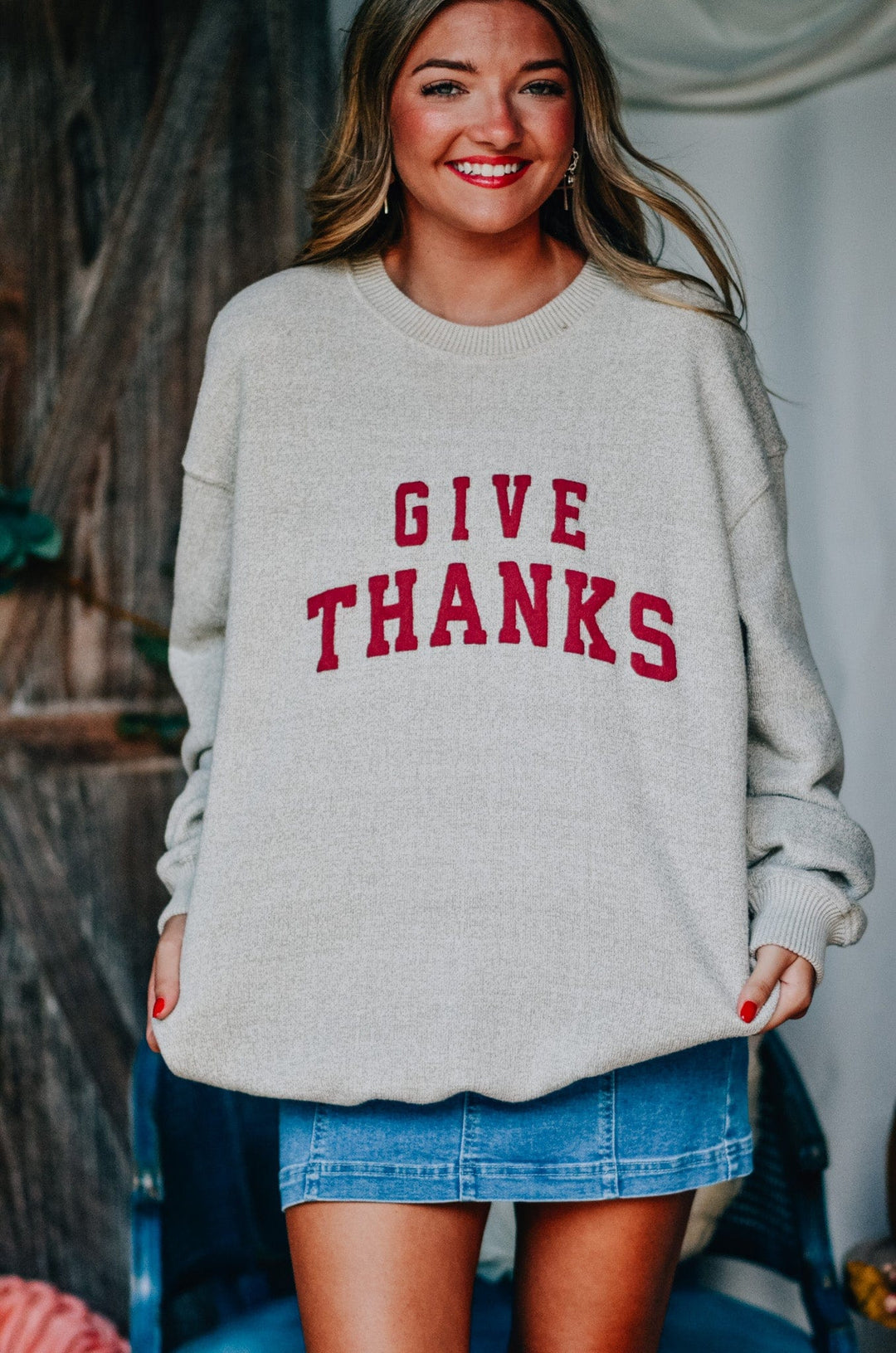 Give Thanks Knit Sweatshirt