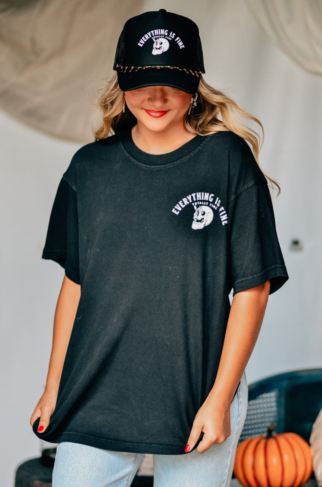 Everything Fine Skeleton Mock Tee